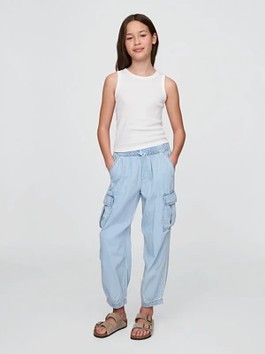 Kids Denim Cargo Parachute Pants