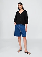 Cotton Gauze Embroidered V-Neck Top
