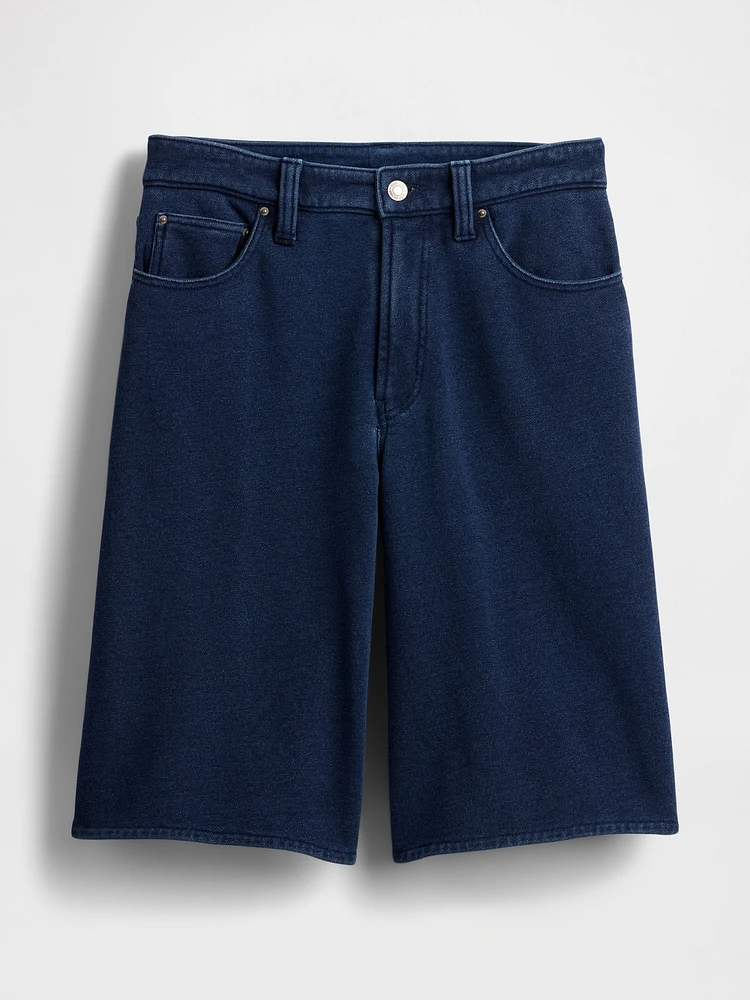 11" Mid Rise French Terry Denim Longline Shorts