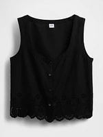 Linen-Blend Embroidered Vest