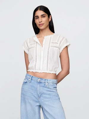 Cropped Ruffle Pintuck Top