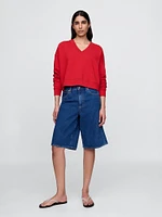 French Terry Cropped V-Neck Sweatshirt