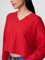 French Terry Cropped V-Neck Sweatshirt