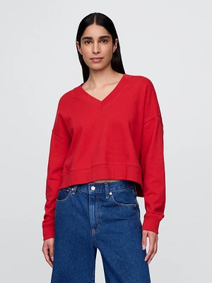 French Terry Cropped V-Neck Sweatshirt