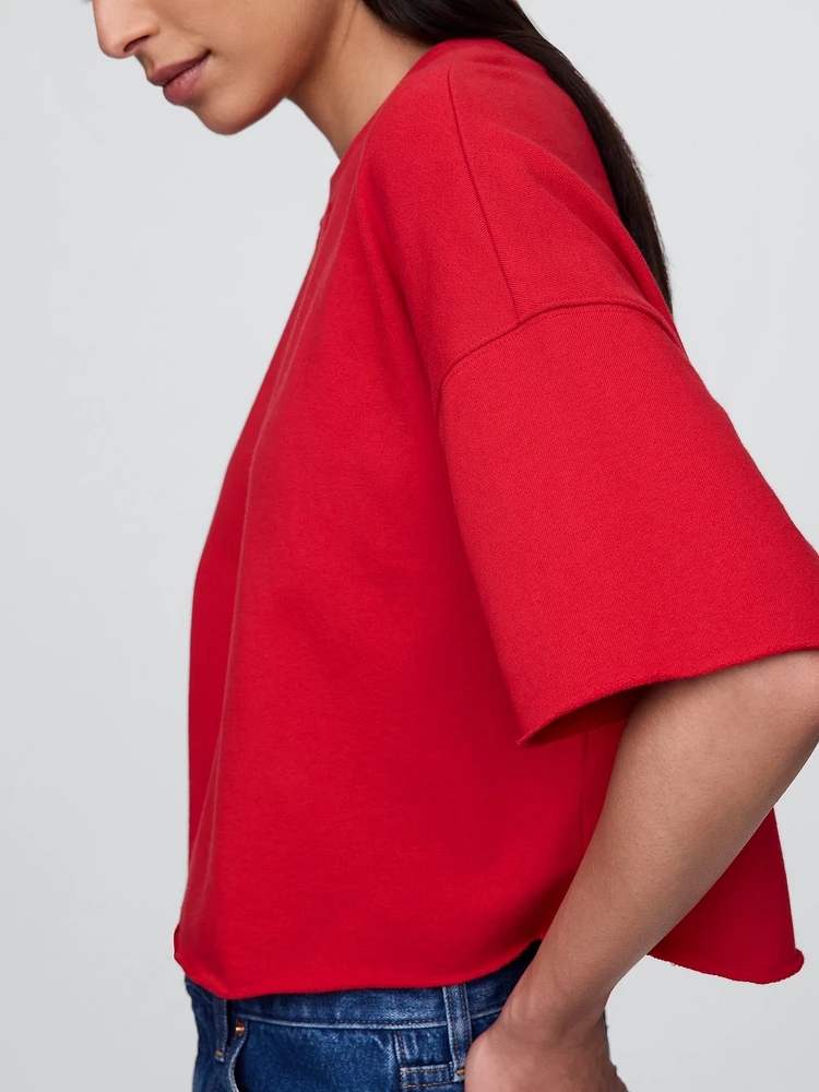 French Terry Rolled-Hem Crop Sweatshirt
