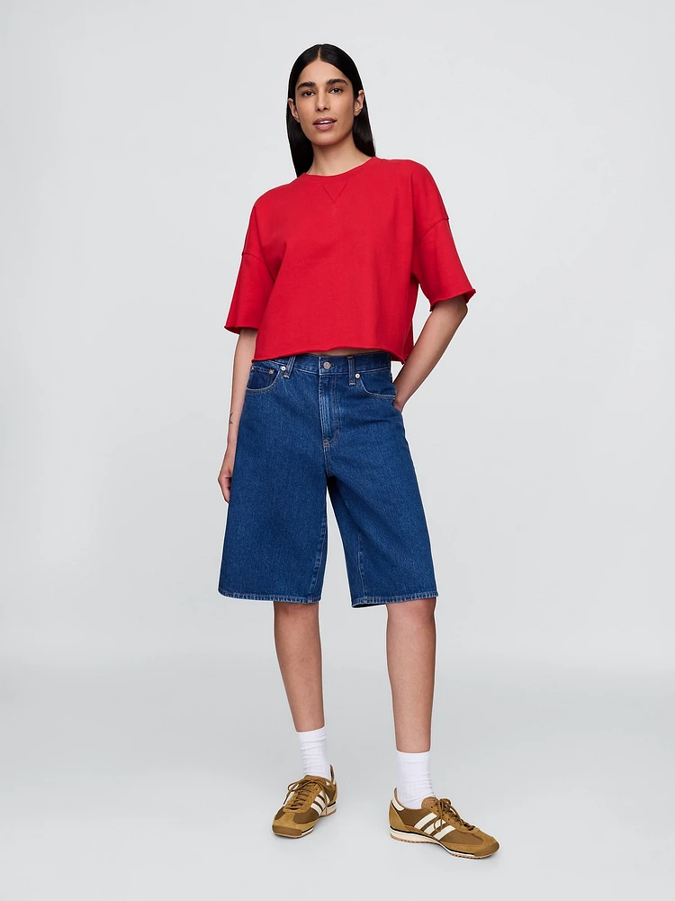French Terry Rolled-Hem Crop Sweatshirt