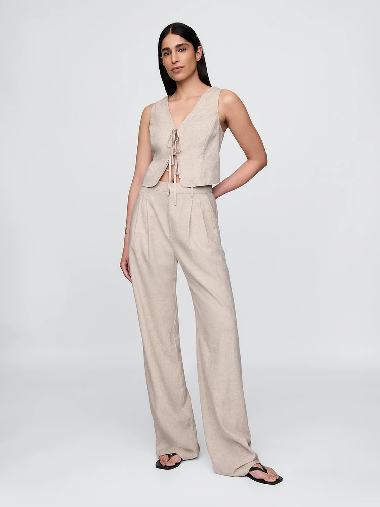 Linen-Blend Tie-Front Crop Vest