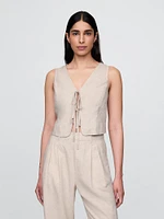 Linen-Blend Tie-Front Crop Vest