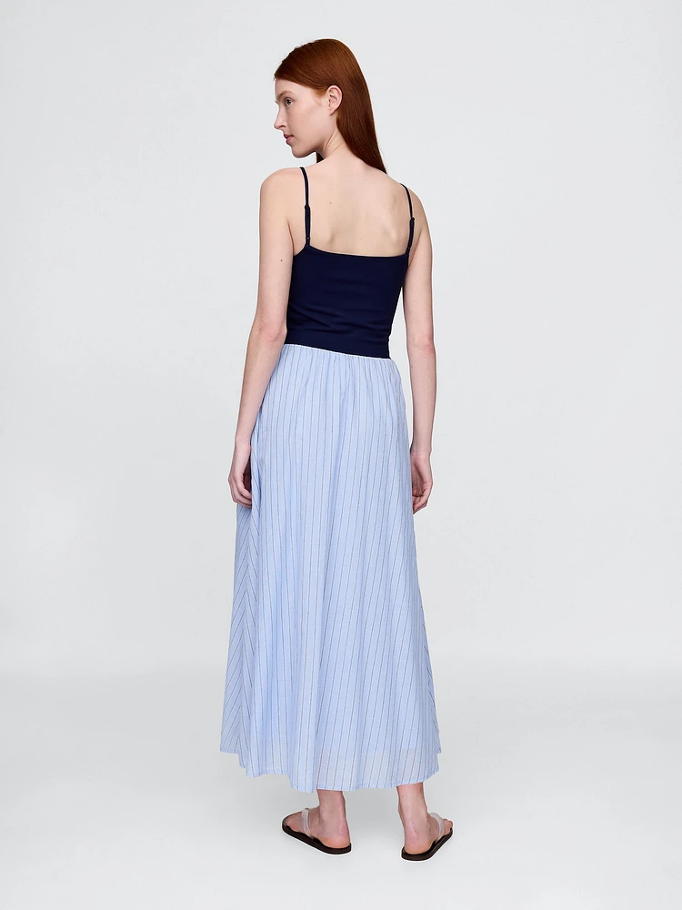 Compact Jersey Mixed Media Maxi Dress