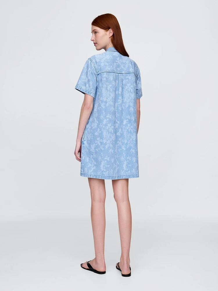 UltraSoft Denim Floral Popover Mini Dress