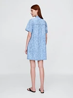 UltraSoft Denim Floral Popover Mini Dress