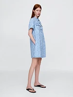 UltraSoft Denim Floral Popover Mini Dress