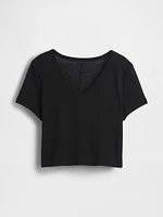 Linen-Blend Cropped V-Neck T-Shirt