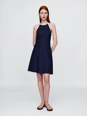 Linen-Blend Halter Mini Dress