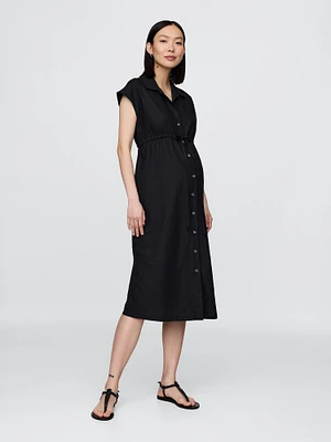 Maternity Linen-Blend Midi Shirtdress