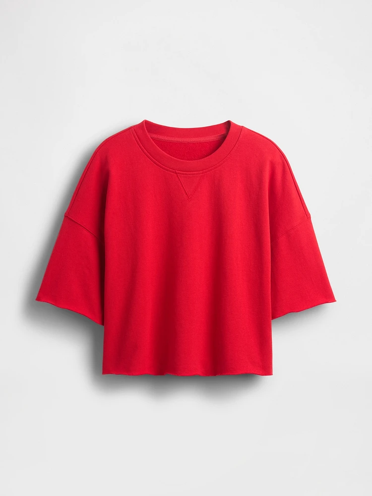 French Terry Rolled-Hem Crop Sweatshirt