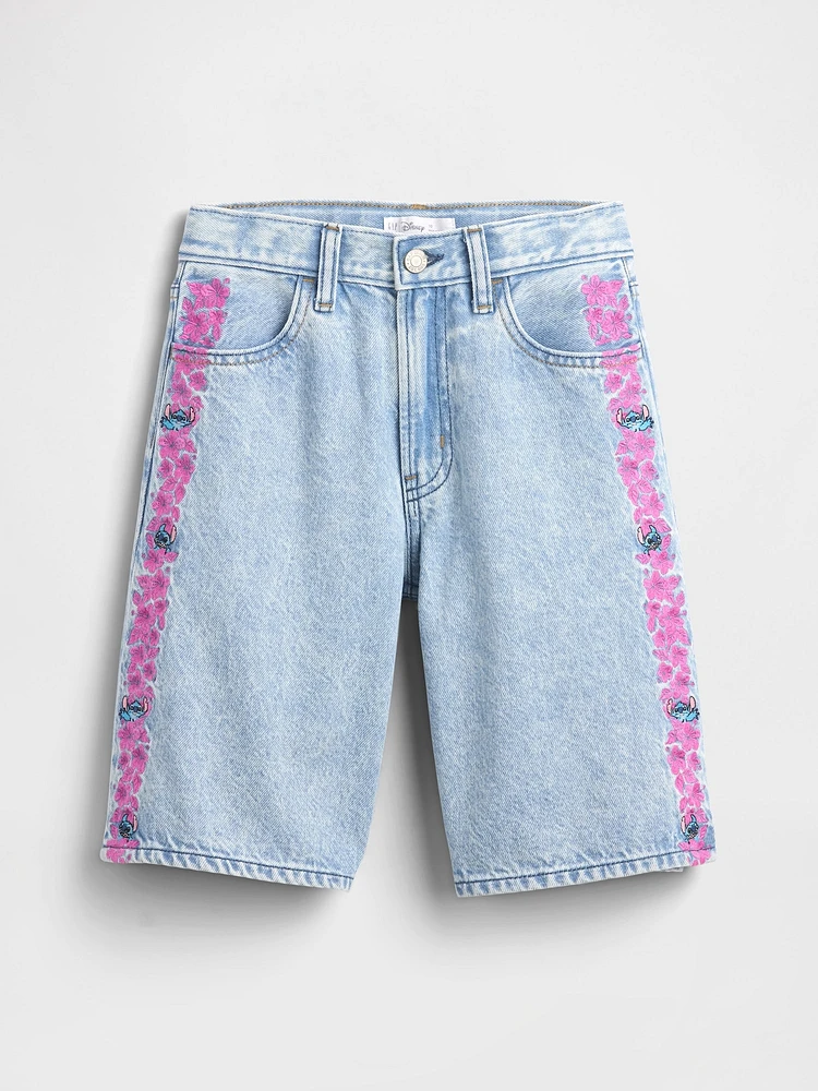 Lilo & Stitch Kids Embroidered Longline Denim Shorts