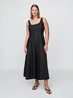 Linen-Blend Square-Neck Maxi Dress