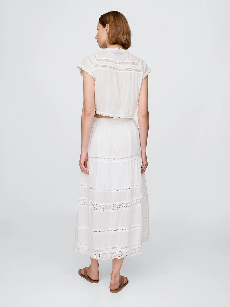 Tiered Lace-Trim Maxi Skirt