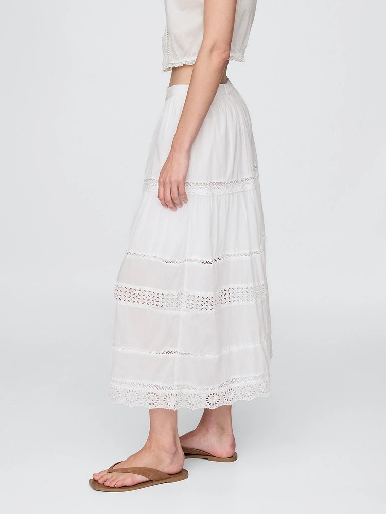 Tiered Lace-Trim Maxi Skirt