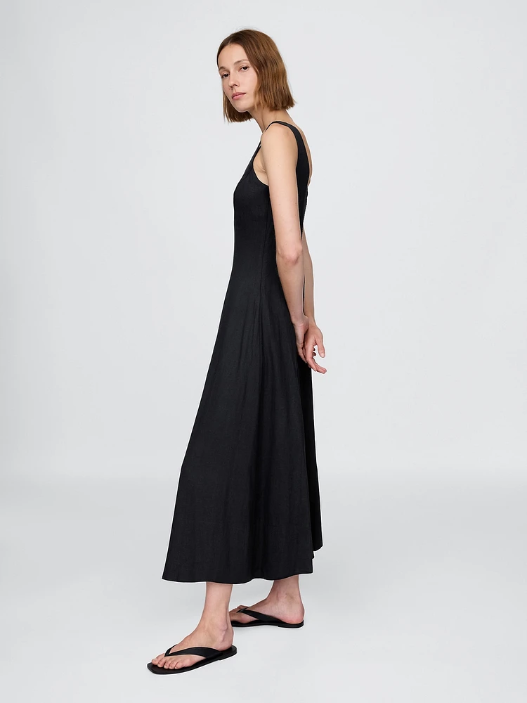 Linen-Blend Square-Neck Maxi Dress