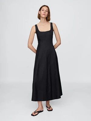 Linen-Blend Square-Neck Maxi Dress