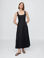 Linen-Blend Square-Neck Maxi Dress
