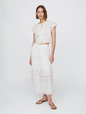Tiered Lace-Trim Maxi Skirt