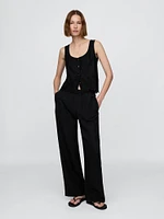 Linen-Blend Embroidered Vest