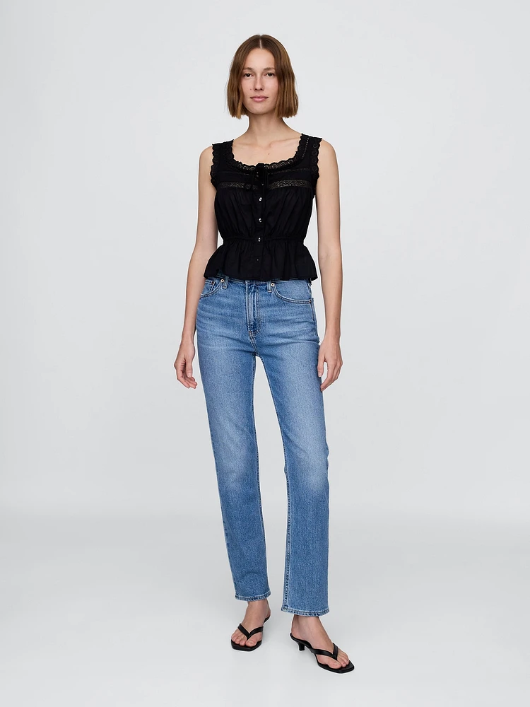 Lace-Trim Peplum Crop Top