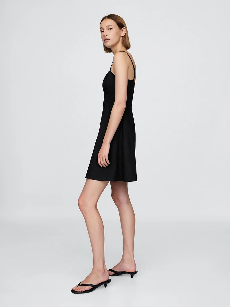 Linen-Blend Shirred Bodice Mini Dress