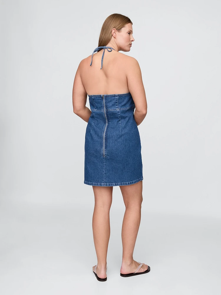 Denim Halter Mini Dress