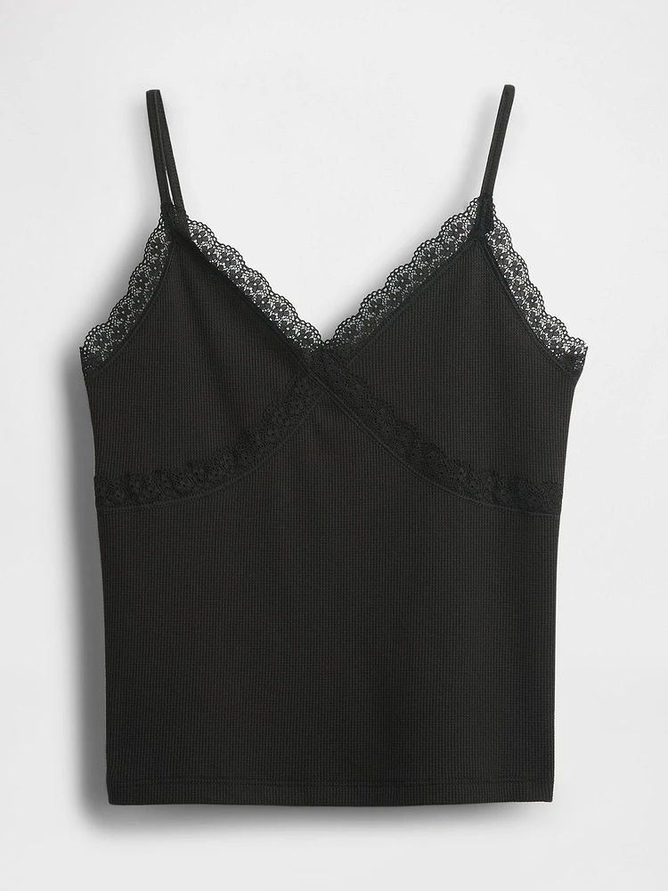 Lace-Trim Waffle-Knit Crop Cami