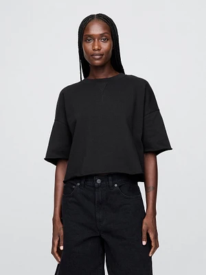 French Terry Cropped Rolled Hem Sweatshirt