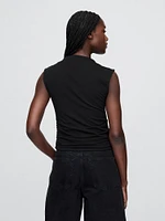 Modern Funnel-Neck Ruched Cropped Tank Top