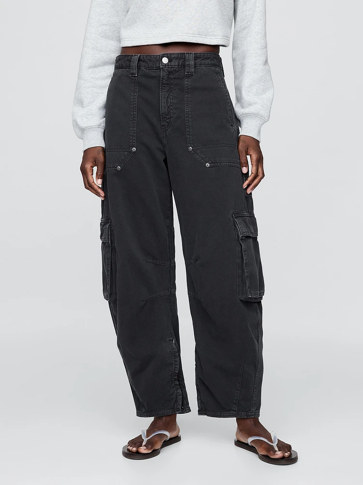 Mid Rise Barrel Cargo Pants