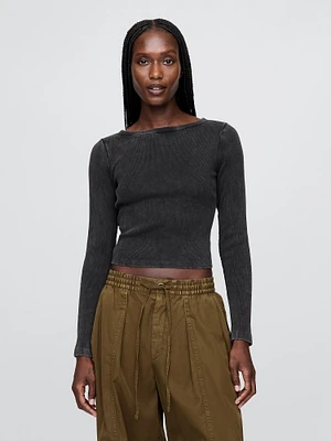 Heavyweight Rib Cropped Boatneck T-Shirt