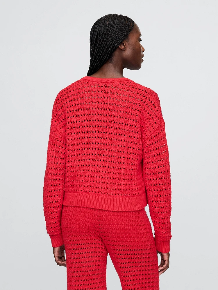 100% Cotton Crochet Crewneck Sweater