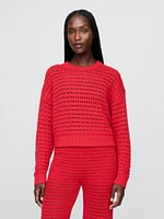100% Cotton Crochet Crewneck Sweater