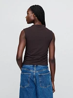 Modern Funnel-Neck Ruched Cropped Tank Top