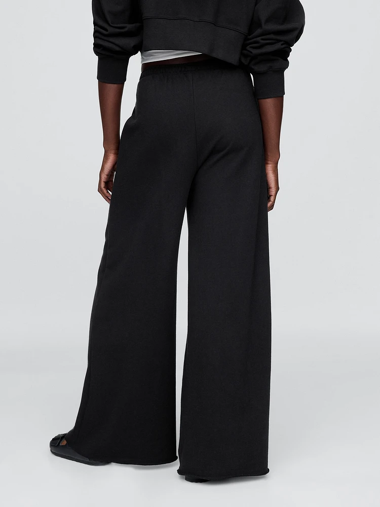 French Terry Wide-Leg Rolled-Hem Sweatpants