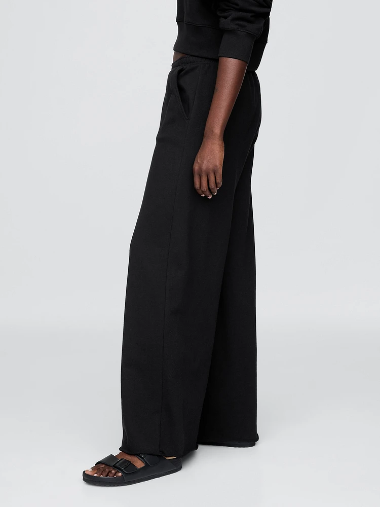 French Terry Wide-Leg Rolled-Hem Sweatpants