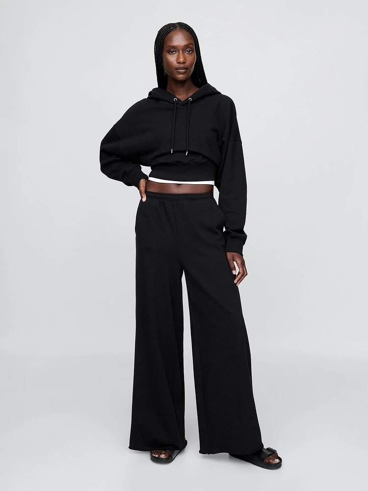 French Terry Wide-Leg Rolled Hem Sweatpants