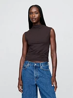 Modern Funnel-Neck Ruched Cropped Tank Top
