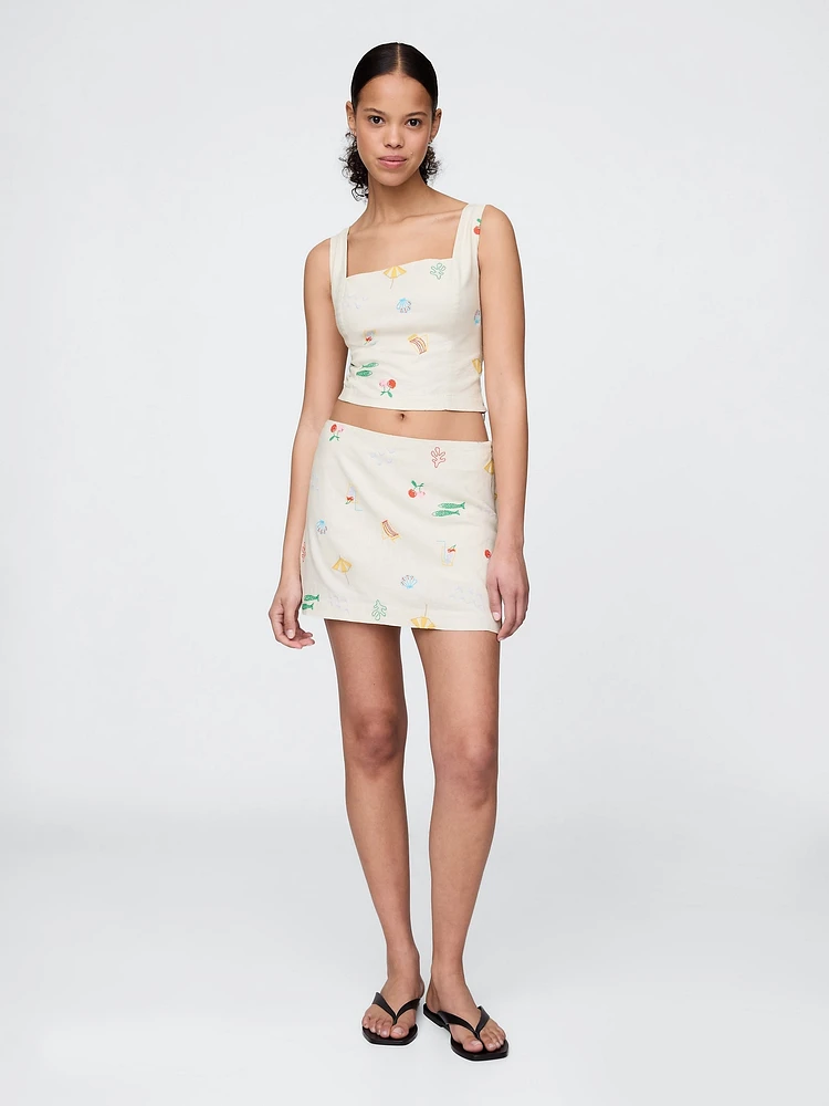 Linen-Blend Crop Top