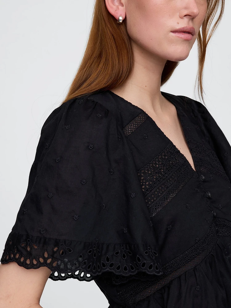 Lace-Trim Flutter-Sleeve Top