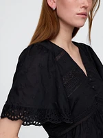Lace-Trim Flutter-Sleeve Top