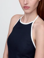 Linen-Blend Halter Mini Dress