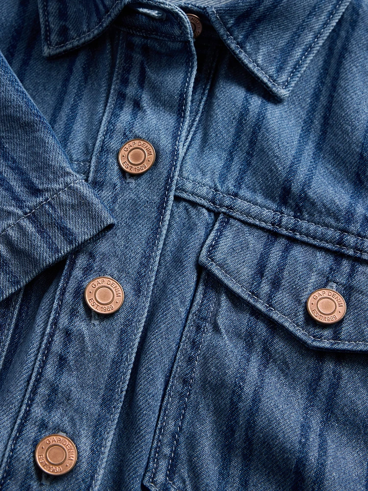 UltraSoft Denim Stripe Popover Mini Dress