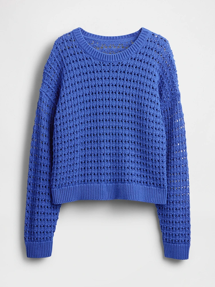 100% Cotton Crochet Crewneck Sweater